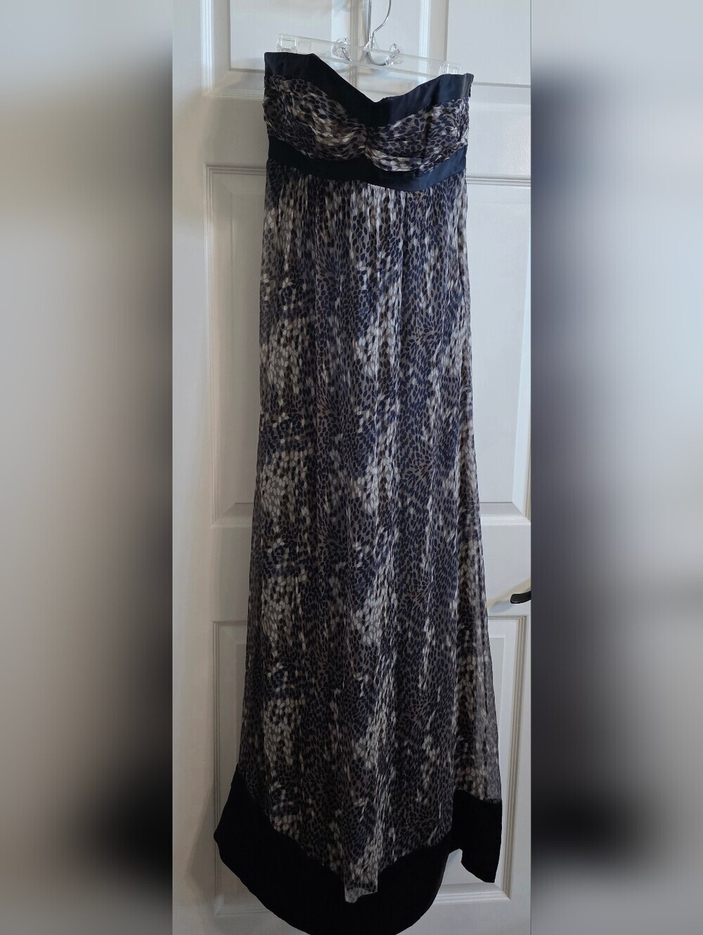 NWT Laundry Shelli Segal Silk Strapless Maxi Dress Navy Brown Size 10 Sweatheart